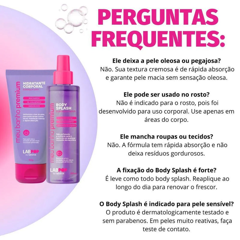 Body Splash com Glow LabPop Meu Banho Premium Fragância Bubblegum Witch Labotrat 190ml