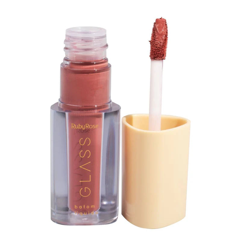Lip Combo Nude Aveludado Perfeito com Batom Glass BG03 Ruby Rose + Lápis Castanho Claro Vult