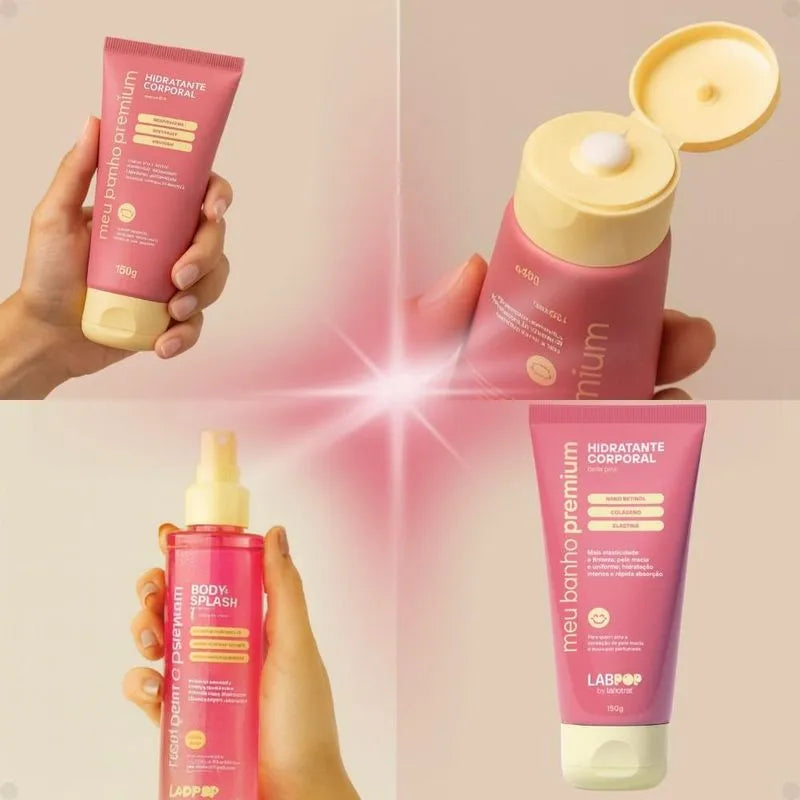 Body Splash com Glow LabPop Meu Banho Premium Fragância Belle Pink Labotrat 190ml