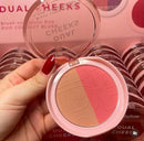 Blush Compacto Dual Cheeks cor Champanhe e Peach Ruby Rose Linha Rosa
