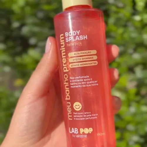 Body Splash com Glow LabPop Meu Banho Premium Fragância Belle Pink Labotrat 190ml
