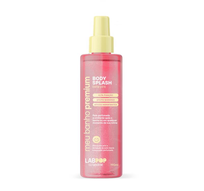 Body Splash com Glow LabPop Meu Banho Premium Fragância Belle Pink Labotrat 190ml