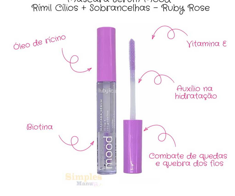 Máscara Incolor Sérum para Cílios e Sobrancelhas Ruby Rose Feels Mood