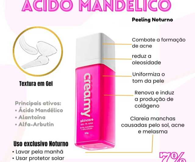 ÁCIDO MANDÉLICO 7% + ALFA-ARBUTIN + ALANTOÍNA Gel Clareador Antiacne Creamy 30ml