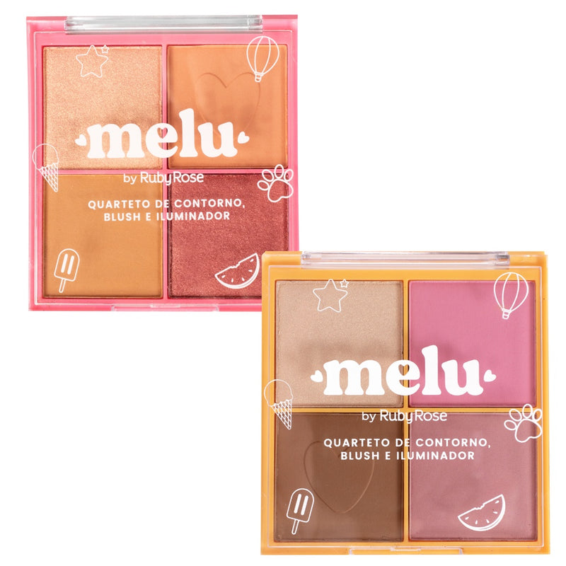 Paleta Quarteto Contorno, Blush e Iluminador Melu